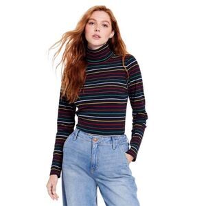 LA LIGNE X Target  Size L Colorful Striped Turtleneck Ribbed Long Sleeves Top